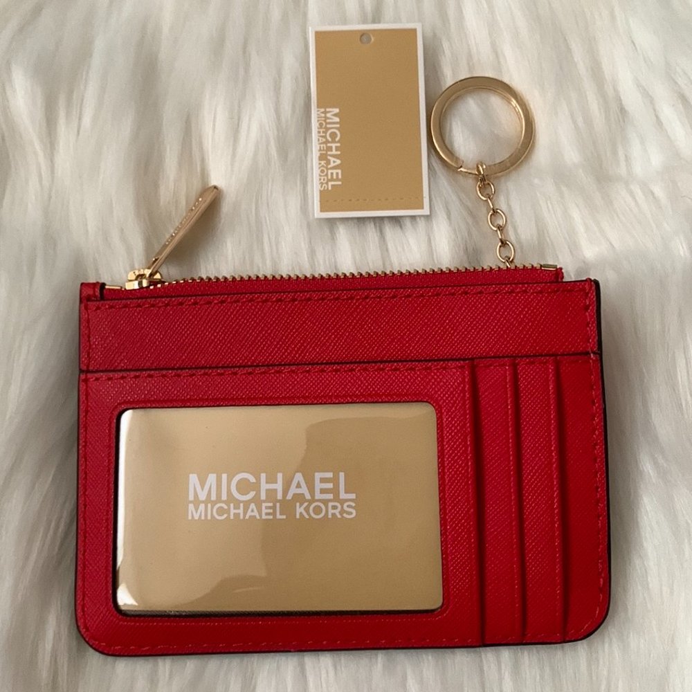 MICHAEL KORS Saffiano Leather Coin, Card, Key Wallet in Dark Sangria - Picture 2 of 2